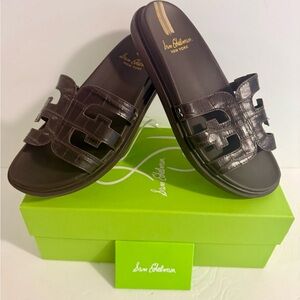 NEW‼️Sam Edelman “Valeri” Croc Leather Slide Sandals -8M Dark Brown